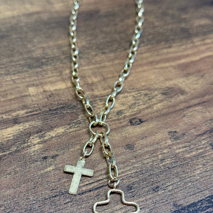 Paco Designs - Wholesale Pendant/Charm Necklace - Gold Multi Cross Pendants Chain Link Necklace 0