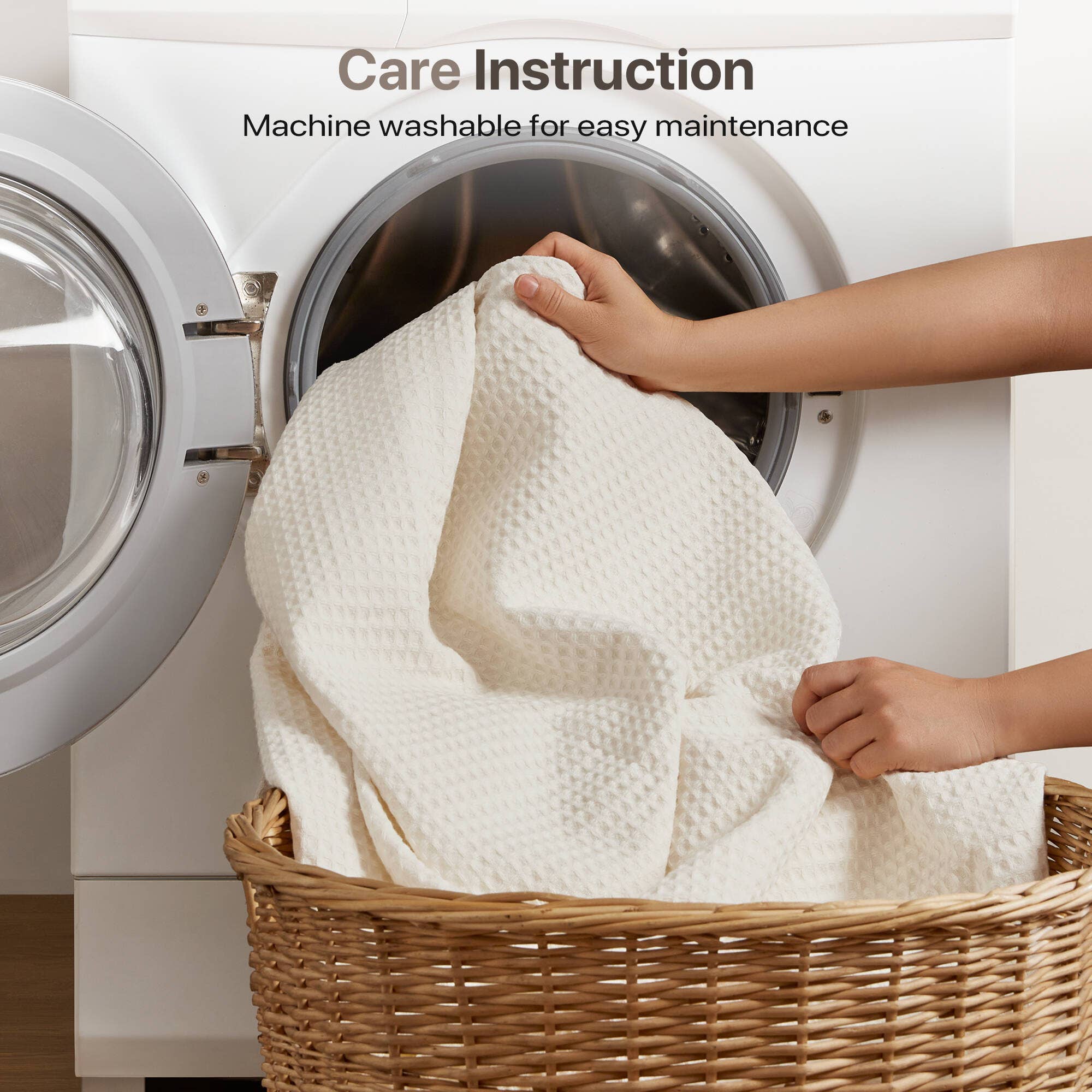 Olliix - Vente Couvre-lit - Couverture de lit en coton gaufré, ivoire15