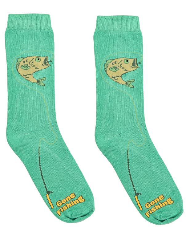 Living Royal - Wholesale Socks - Unisex - 3D Packaged Crew Socks - Fish - "Gone Fishing" - Green