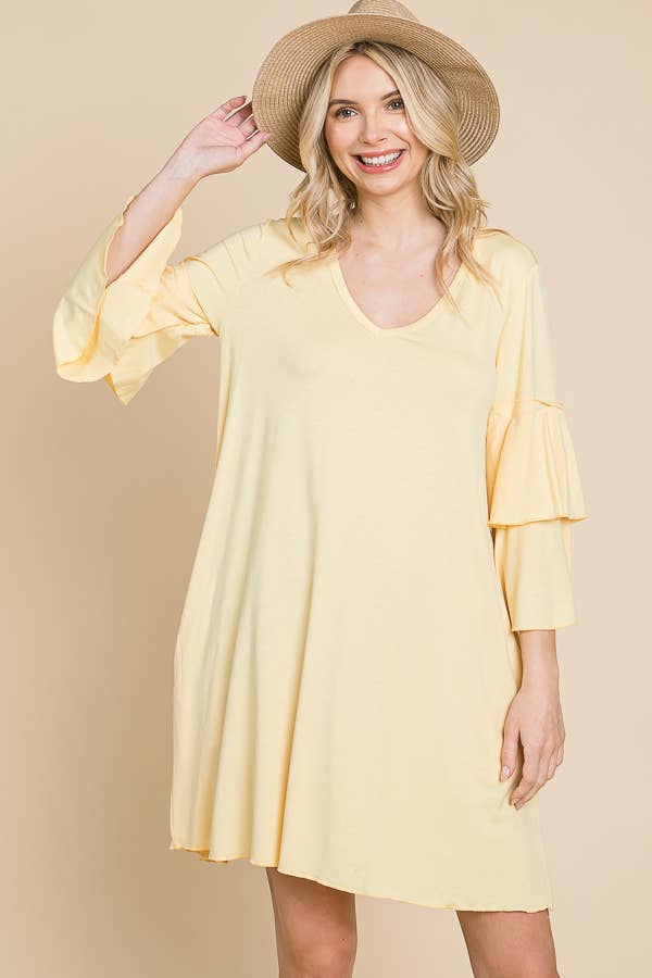 Culture Code - Wholesale Dress - Women's - CAD1410Q - V-NECK RUFFLE SLEEVE A-LINE DRESS5