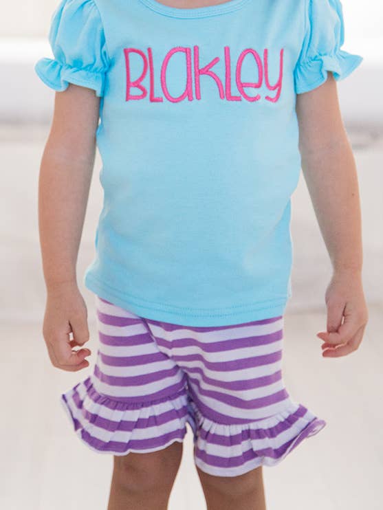 UITVERKOOP Meisjes Ruffle Gebreide Shorts - Lavendel/Wit voor wholesale door Love That Cotton