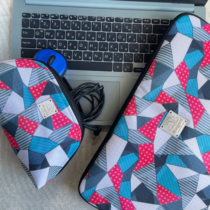 Abstract Laptop Set,sleeve and pouch for charger and mouse for wholesale by Anegami Bookish Boutique