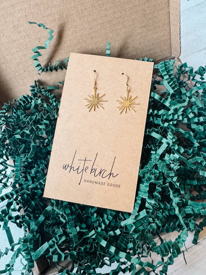 Starburst Brass Earrings for wholesale by Whitebirch Handmade Goods