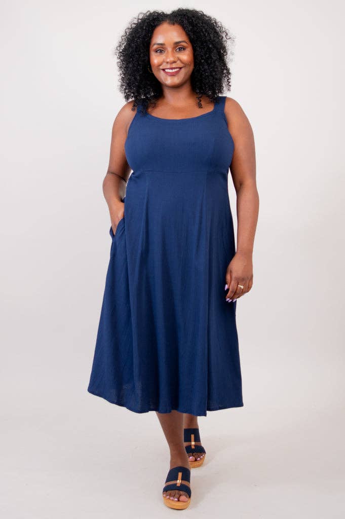 Blue Sky Clothing Co LLC - Wholesale Dress - Women's - Shauna Dress, Indigo, Linen Bamboo0