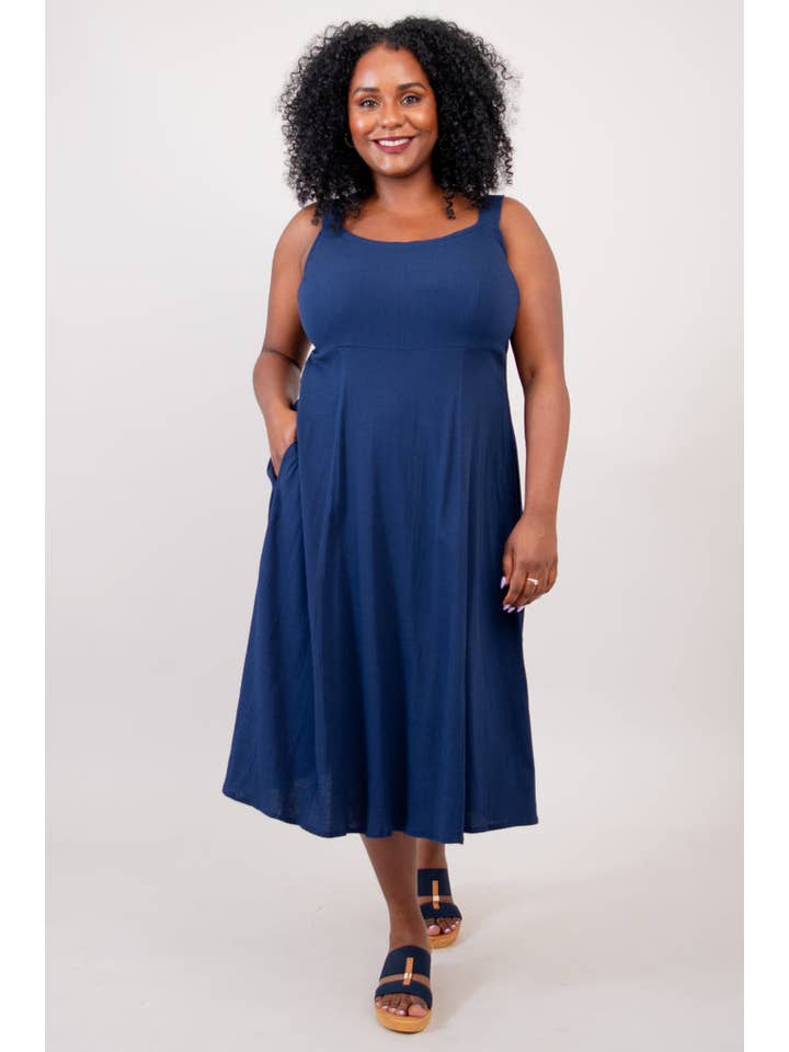 Blue Sky Clothing Co LLC - Wholesale Dress - Women's - Shauna Dress, Indigo, Linen Bamboo