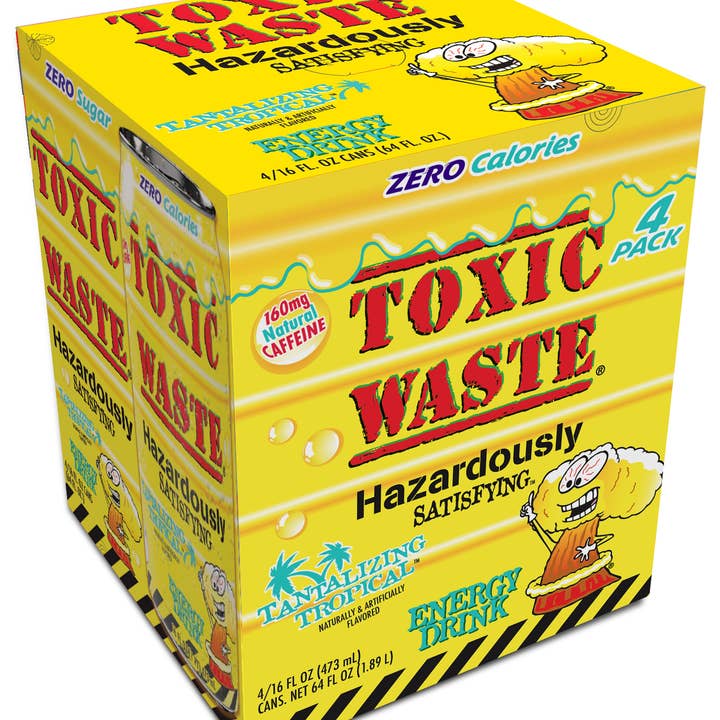 Grandpa Joe's Candy Shop - Wholesale Sports/Energy Drink - Toxic Waste Energy Drinks, Tropical, 16oz Cans, 4ct