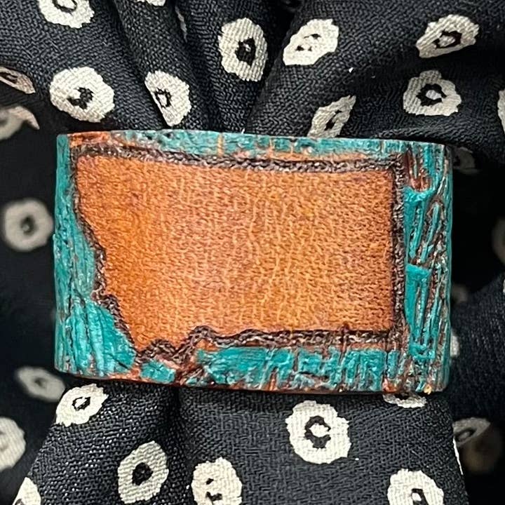 Reverse Teal Montana Leather Slide for wholesale by MT Wild Rags