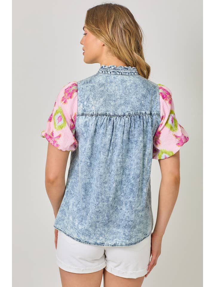 Mystree - Wholesale Blouse - Women's - 61023 Washed Mixed Media Peasant Blouse