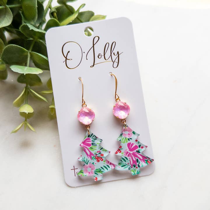 Pink/Green Christmas Tree w/Pink Stone for wholesale by O’Lolly Jewelry