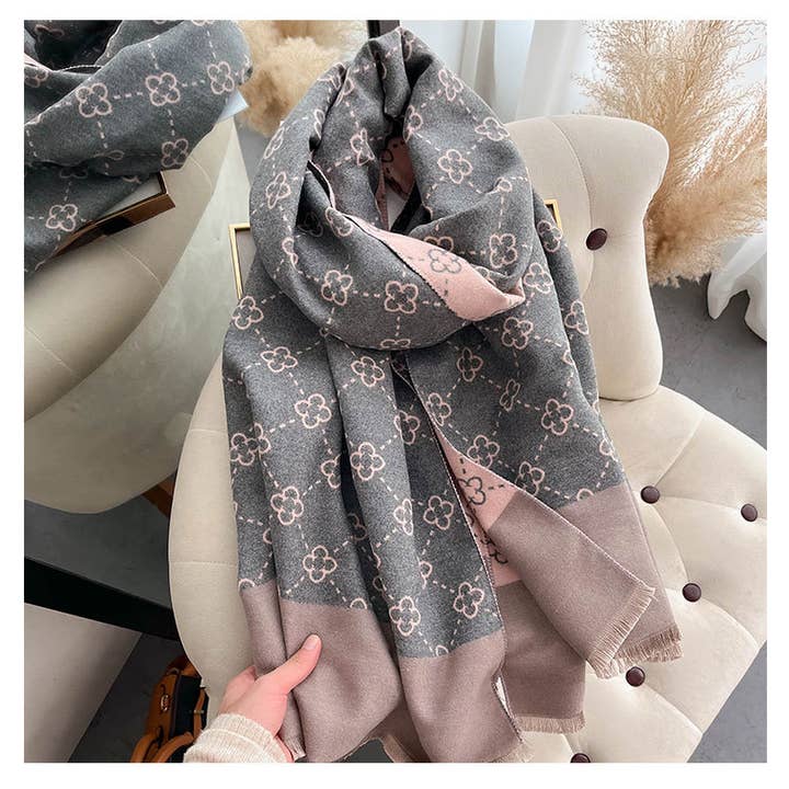 Little Trendy - Wholesale Scarf - Women's - Women's Warm Long Scarf Imitate Cashmere Flower Shawl 4