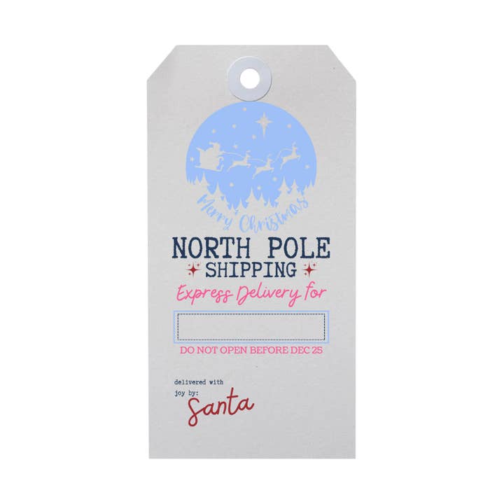 North Pole Shipping Holiday Gift Tags in 3 Tag Sizes for wholesale by Amaryllis Park
