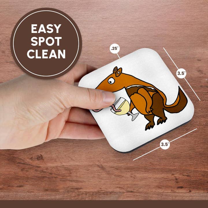 3dRose - Wholesale Coasters - 3dRose, Cute Funny Anteater or Aardvark Drinking Wine Cartoon, Coaster13