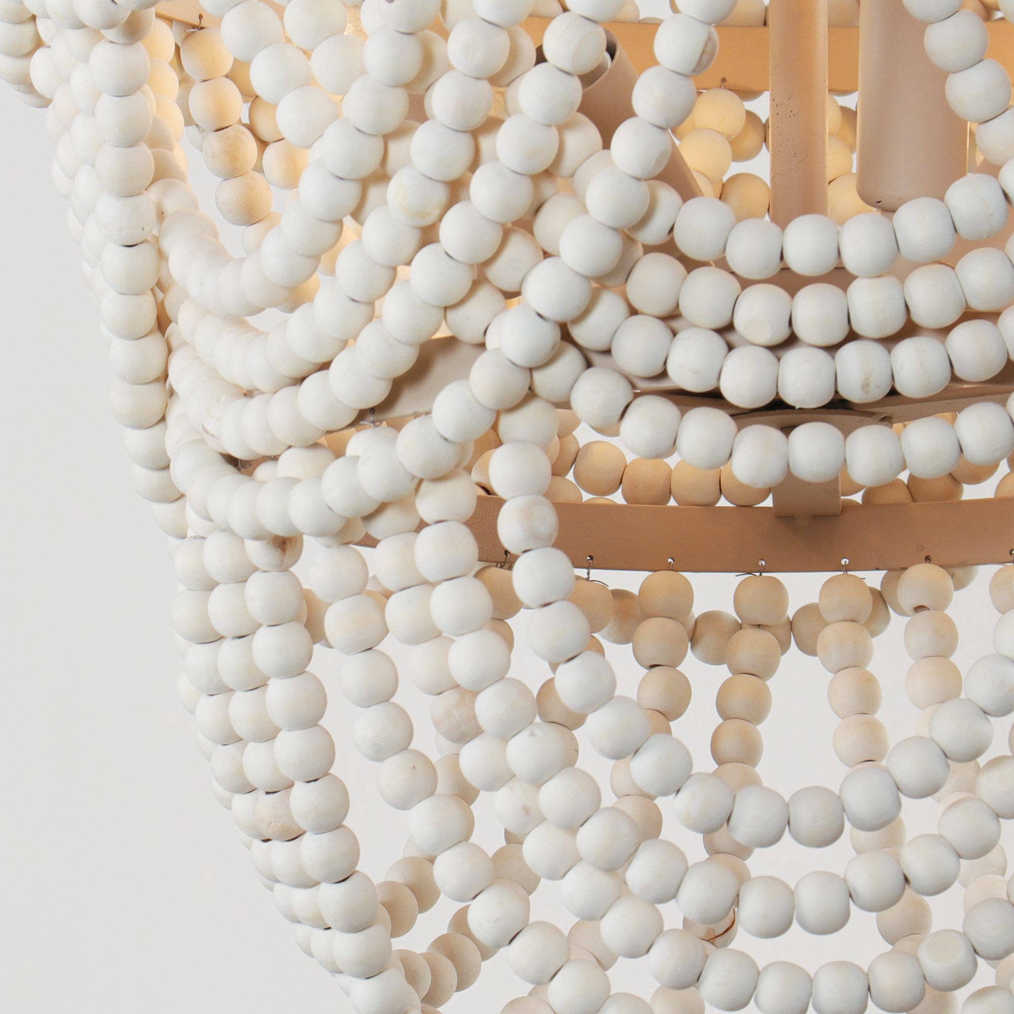 Off White Lusteria 20" Wood Bead 4-Light Tiered Coastal Chandelier for wholesale on Faire9