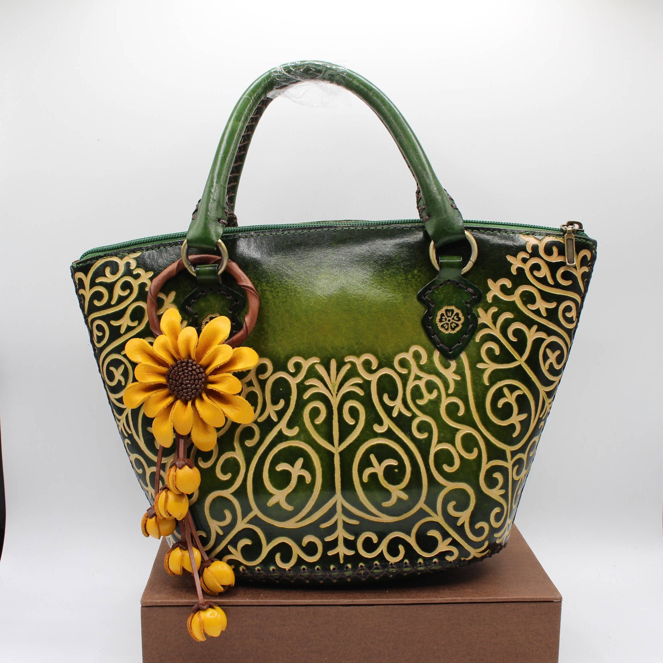 Sunflower Handmade leather inc – Porta-chaves - Mulher por atacado – Porta-chaves de flor de couro chaveiro bolsa charm.7