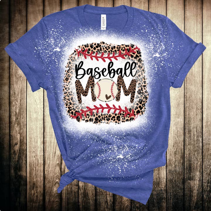 Boutique Bleached T-Shirt, Sports, Baseball Mom, Leopard for wholesale by Curlee Q & Co.