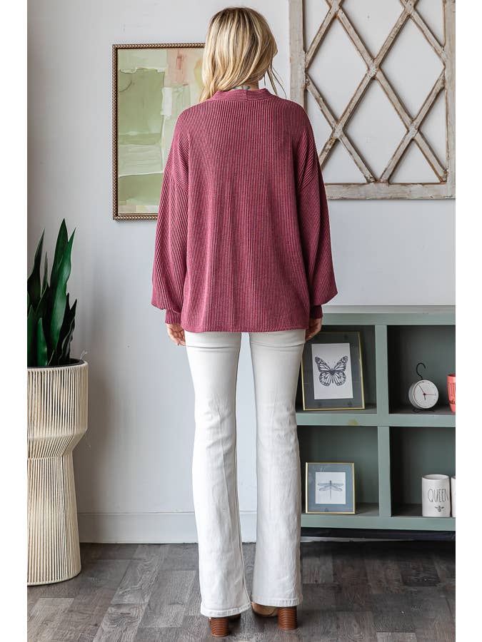 7th Ray – Engroshandel Cardigan - Dame – Enfarvet ribstrikket cardigan med knapper, ballonærmer og drop-shoulder design10