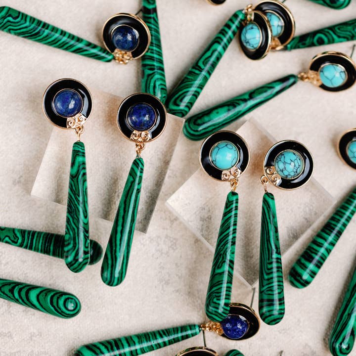 St Armands Designs of Sarasota - Vente Boucles d'oreilles pendantes - Boucles d’oreilles pendantes en turquoise et malachite2