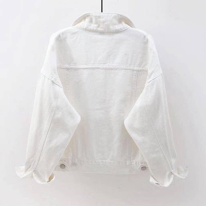 UZ Wholesale Store - Wholesale Denim Jacket - Women's - Oversized Vintage White Denim Jacket