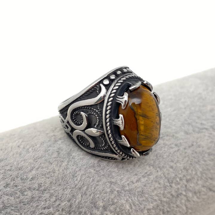 Mio Queena – wholesale Cocktail/statement ring – Tiger's Eye , Cat's Eye, Gemstone Stainless Steel Ring-MJ/MR