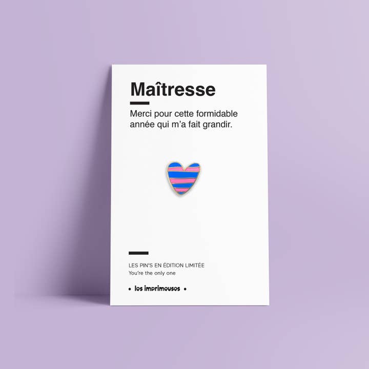 Pin Maestro / Maestra – Terapia de Color Corazón a rayas – Edición limitada – Les Imprimeuses x Studio Like That para venta al por mayor de LES IMPRIMEUSES