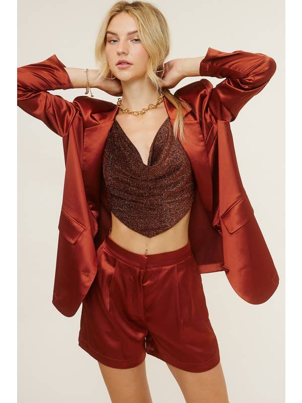Mimosa - Wholesale Top & Short Set (NOT Loungewear) - Women's - Satin Blazer and Shorts Matching Set8