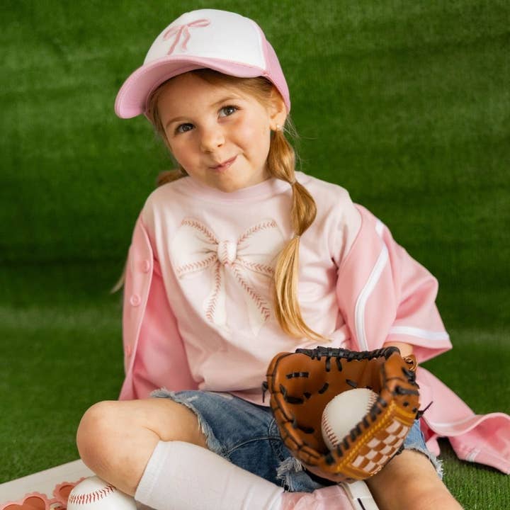 Sweet Wink - Wholesale Screen Printed T-Shirt - Kids - Baseball Bow Short Sleeve T-Shirt - Kids Clothes - Sports2