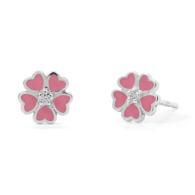 Lyserøde Sakura Blomster Ørestikker med Sten (EA 311PK/CZ) for engroshandel hos Boma Jewelry