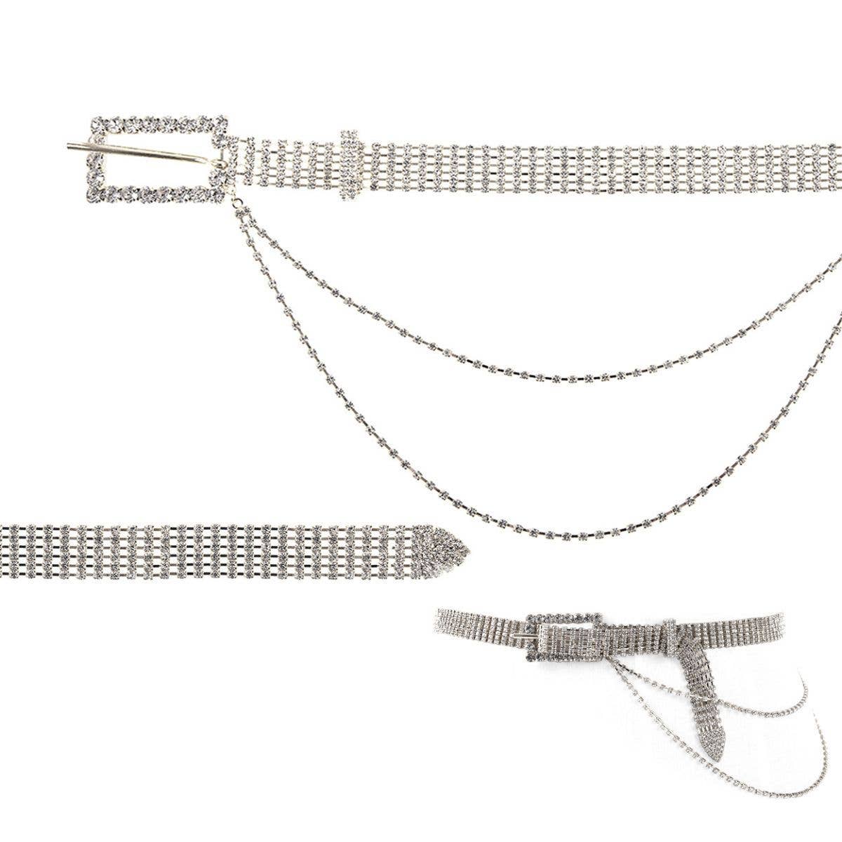 Clear Silver Stone Drape Buckle Belt for wholesale on Faire1
