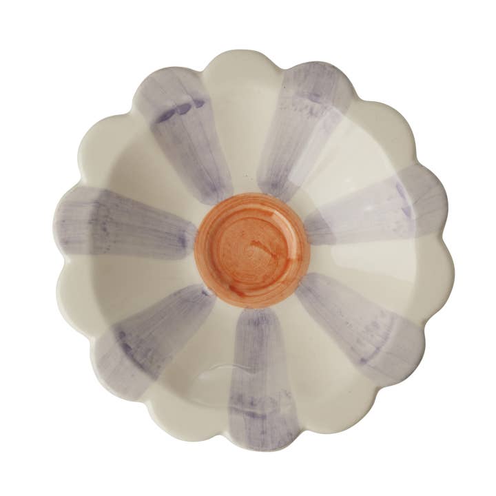 Bol en céramique pour tremper les fleurs avec des rayures peintes à la main en lavande pour la vente par RicebyRice