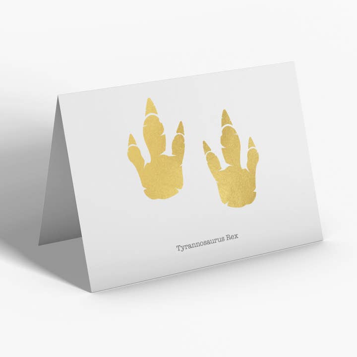 Notizkarten mit Goldfolie — 4er-Pack — T-Rex Footprints für den Großhandel von Ren Butler Design