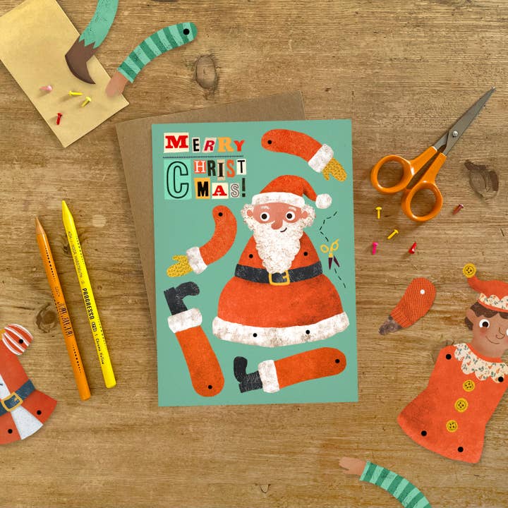 Tarjeta de Navidad con forma de marioneta de Papá Noel, tamaño A5 para venta al por mayor de Emily Nash Illustration Greeting Cards