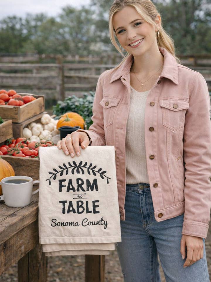 Farm to Table Sonoma County Tea Towel- Organic Flour Sack for wholesale by Luma Vintage