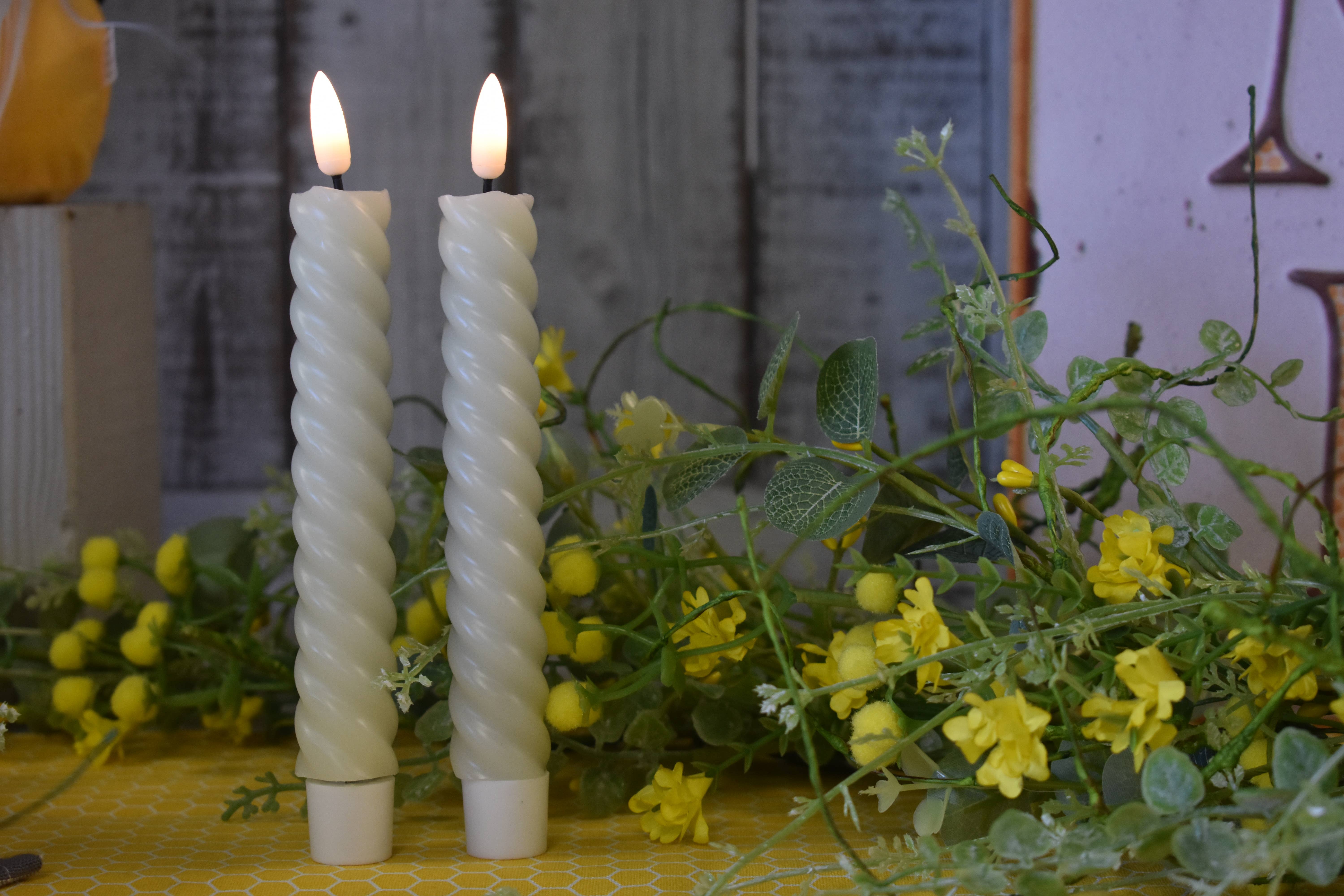 Wholesale Home Decor – Vela/castiçal cónico por atacado – Vela Espiral Caper Realistical Flame 10in 2pack1