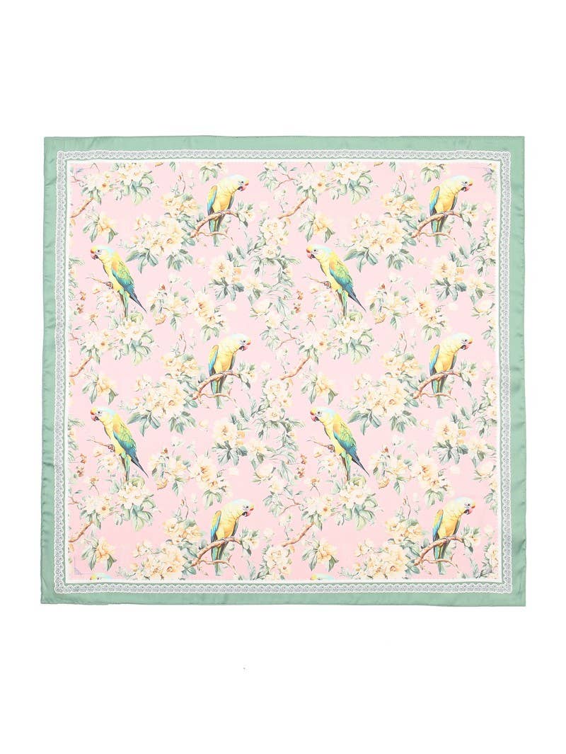 Pink FLORAL BIRD PRINT SILKY FEEL BANDANA SCARF | 40SC641 for wholesale on Faire1