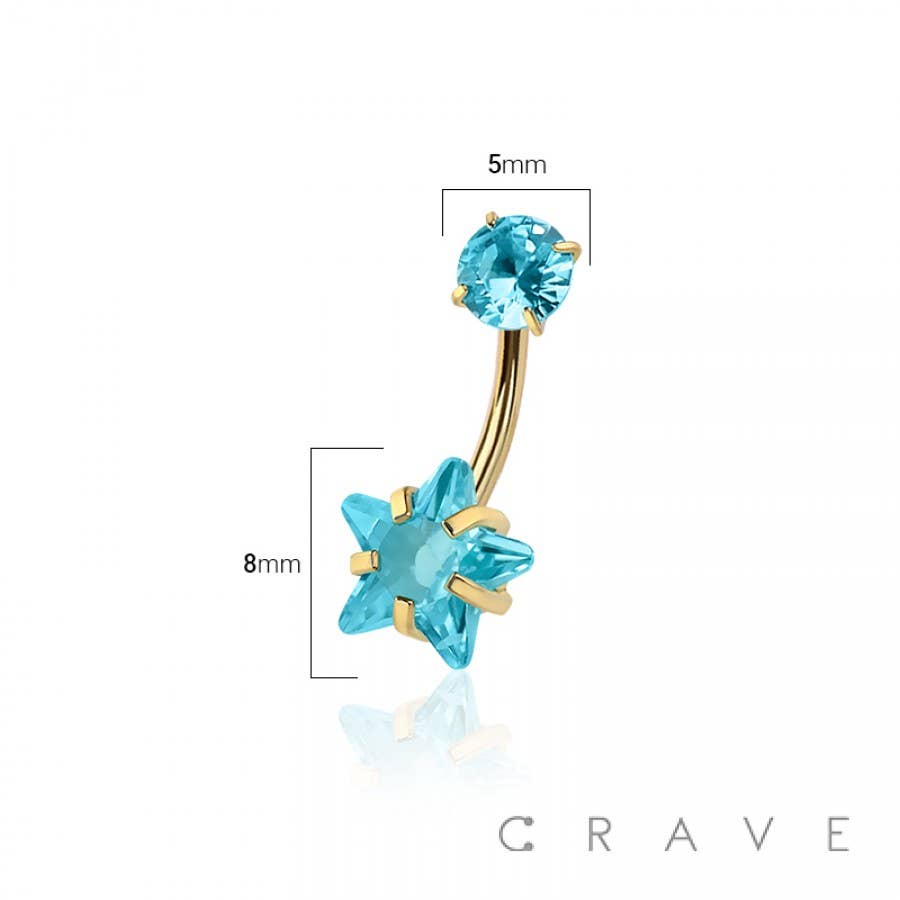 CRAVE - Wholesale Belly Ring - DOUBLE PRONG SET STAR CZ 316L SURGICAL STEEL NAVEL RING7