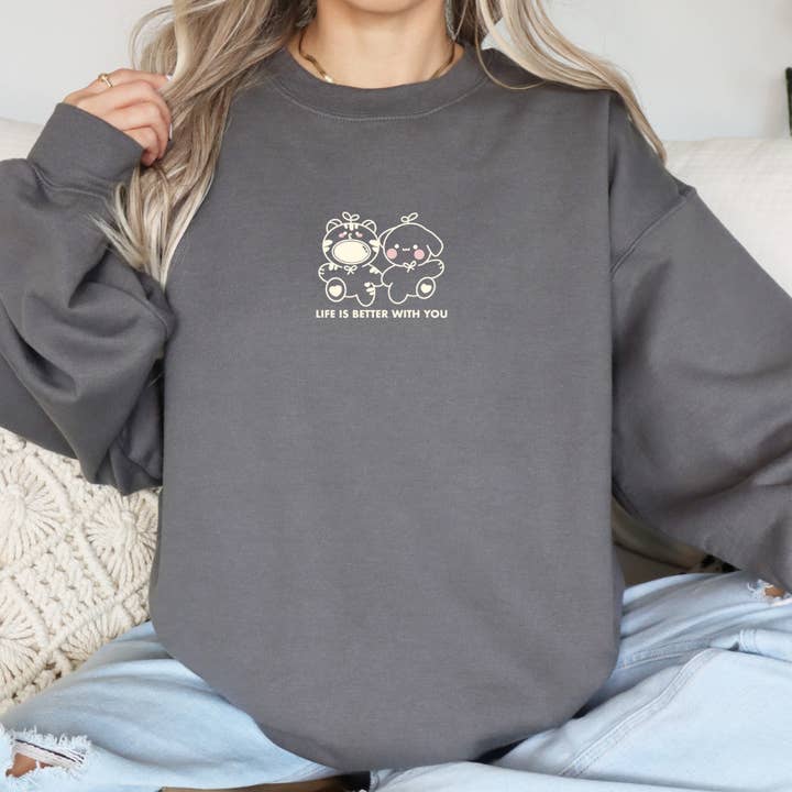 Overthinker Apparel - Wholesale Graphic Sweatshirt - Unisex - Life Is Better With You – Embroidered Oversized Sweatshirt2