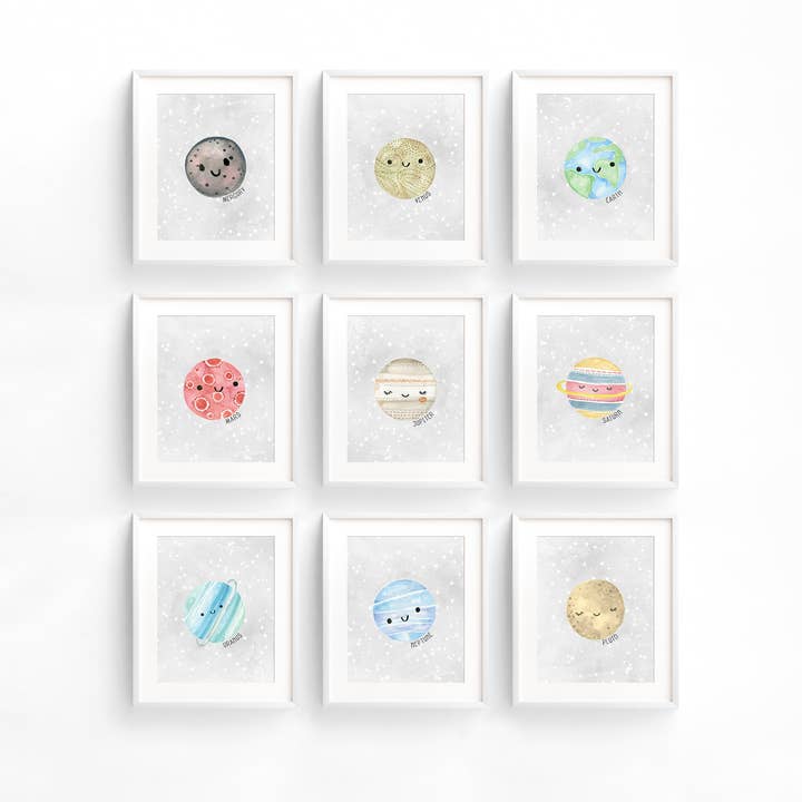 Outer Space Nursery Decor Wall Art Prints for Kids-Set of 9 for wholesale by Pink Pineapple