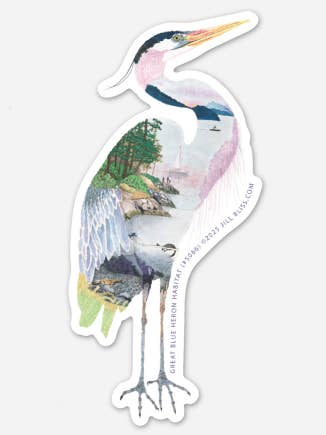 Autocollant d'habitat de l'île du Grand Héron Bleu pour la vente par Jill Bliss Artwork