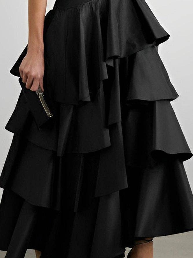 UZ Wholesale Store - Venta al por mayor Falda - Mujer - Elegante falda en forma de A con volantes y cintura alta de color liso1