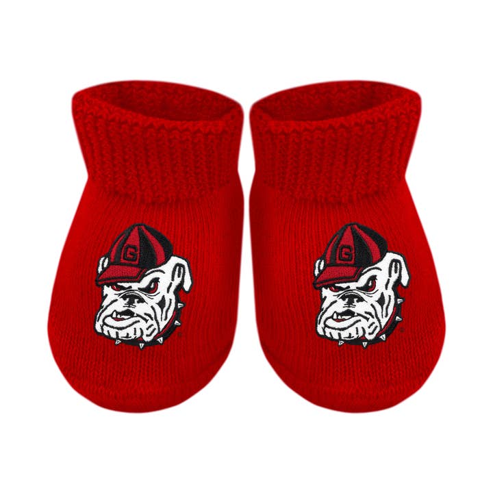 Georgia Bulldogs Newborn Bootie Sock for wholesale by Creative Knitwear
