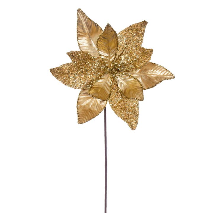 Vickerman 21.5" Gold Poinsettia Stem 6 per Bag. for wholesale by Vickerman