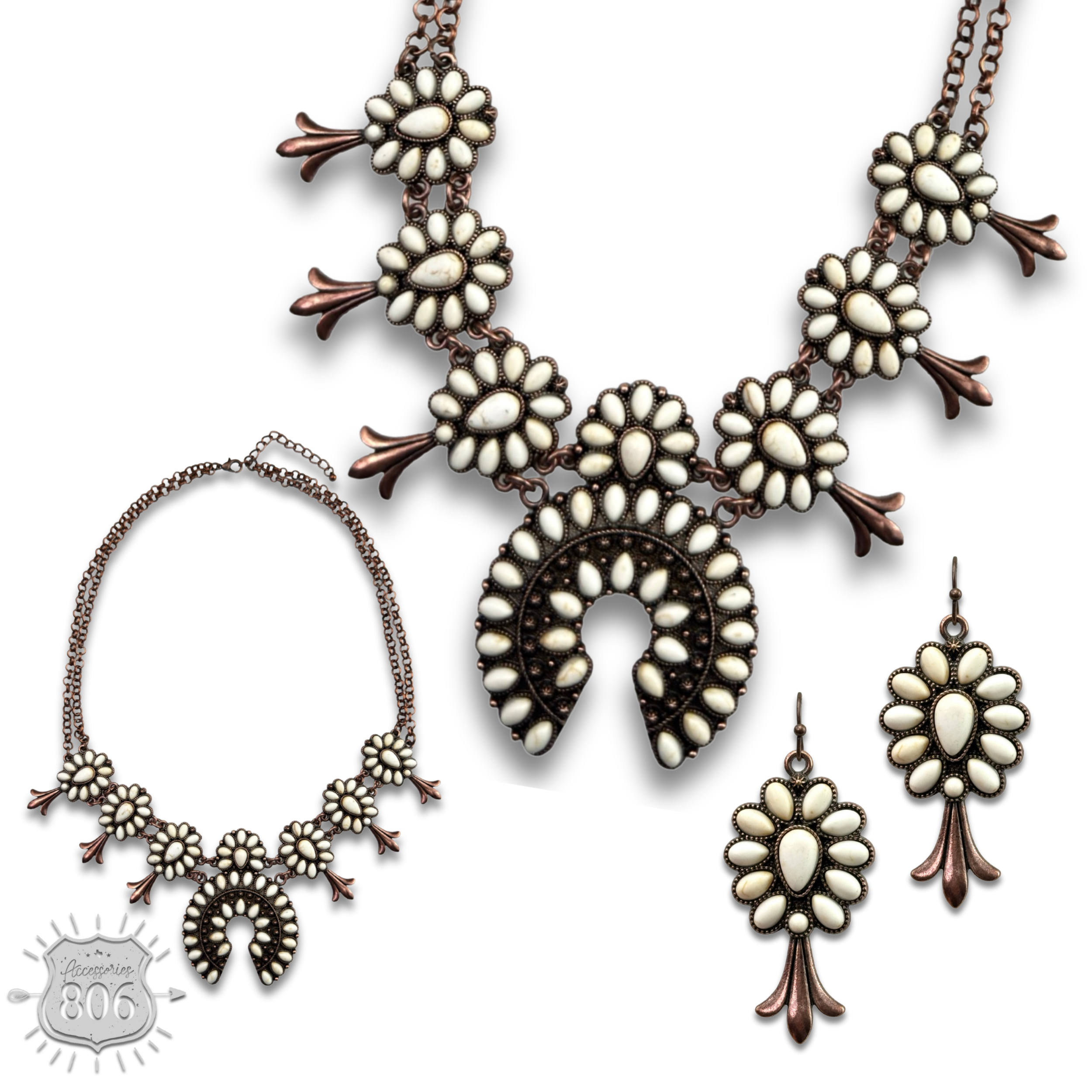 Pink Panache Brands - Wholesale Jewelry Set - Stone squash blossom necklace set - LC0