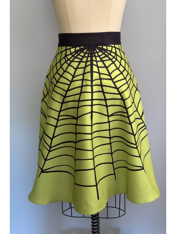 The Oblong Box Shopâ„¢ - Wholesale Skirt - Women's - Glamour Ghoul Spiderweb Skirt in Chartreuse Green