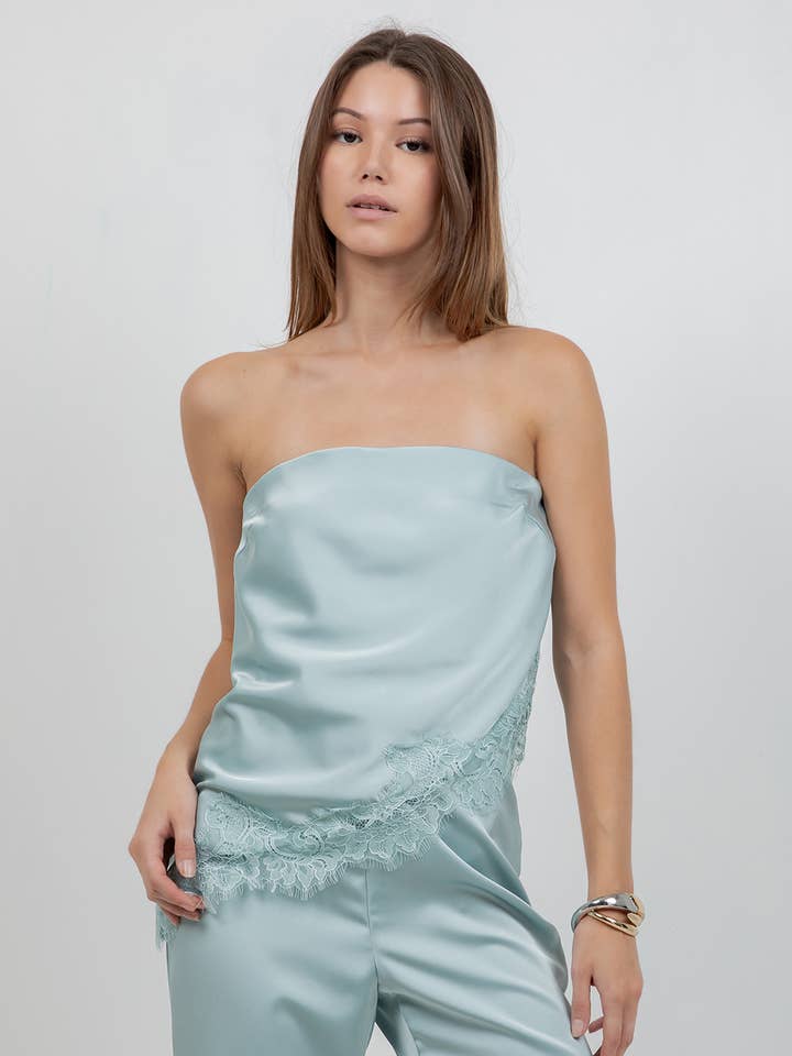 LACE EDGED SATIN TUBE TOP for wholesale by Whiteroom+Cactus