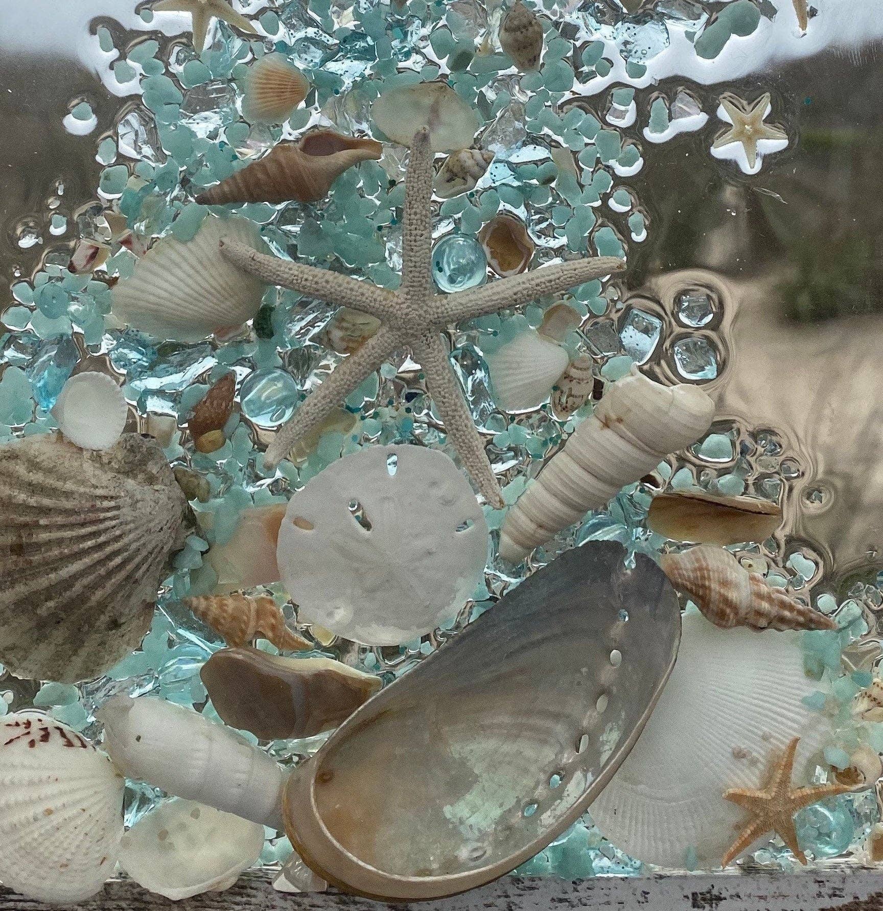 Sea Dreams Coastal Art - Wholesale Wall Accent - Coastal WAVE aqua crushed glass in resin Framed Art1