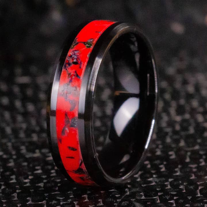 Black Opal Fire Glow - 8mm Black Ceramic Ring for wholesale by Natural Evolution Design