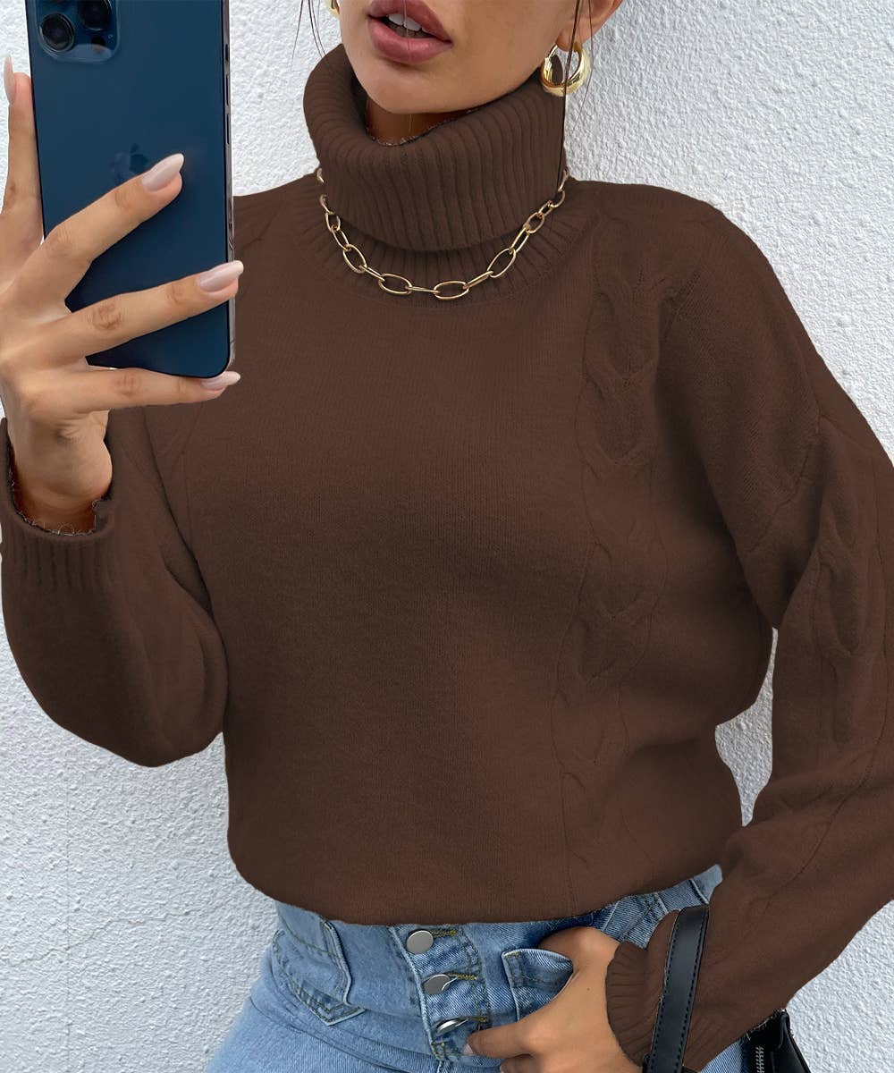 Brown Brauner Rollkragenpullover mit tiefem Schulterausschnitt für den Großhandel auf Faire1