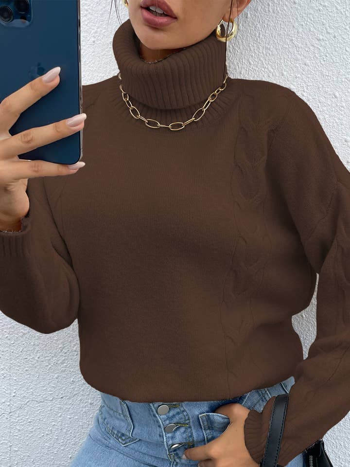 Jersey marrón de cuello alto con hombros descubiertos para venta al por mayor de KTNN Studio Inc.