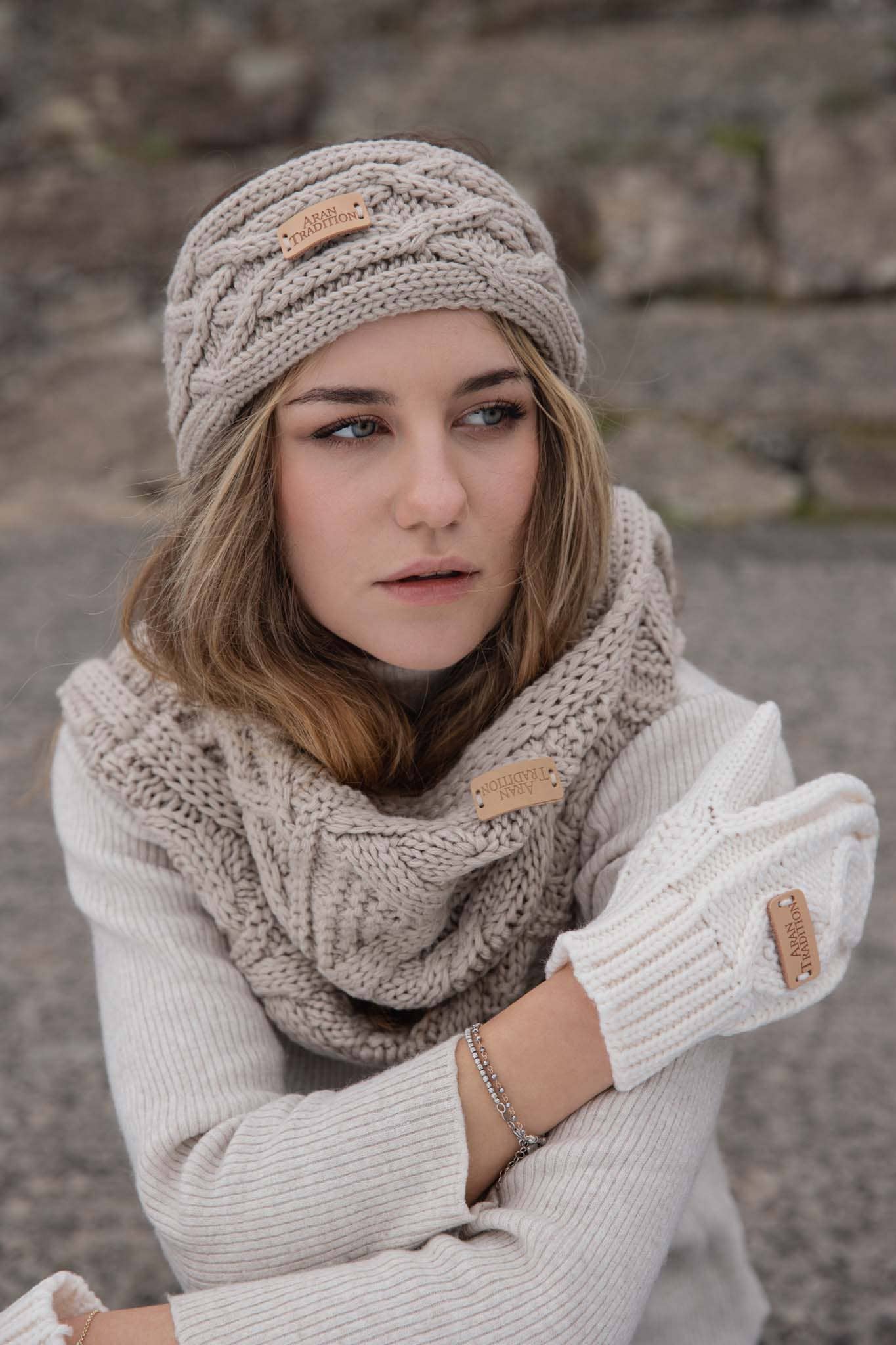 Aran Traditions - Wholesale Scarf - Women's - Aran Cable Knit Snood1