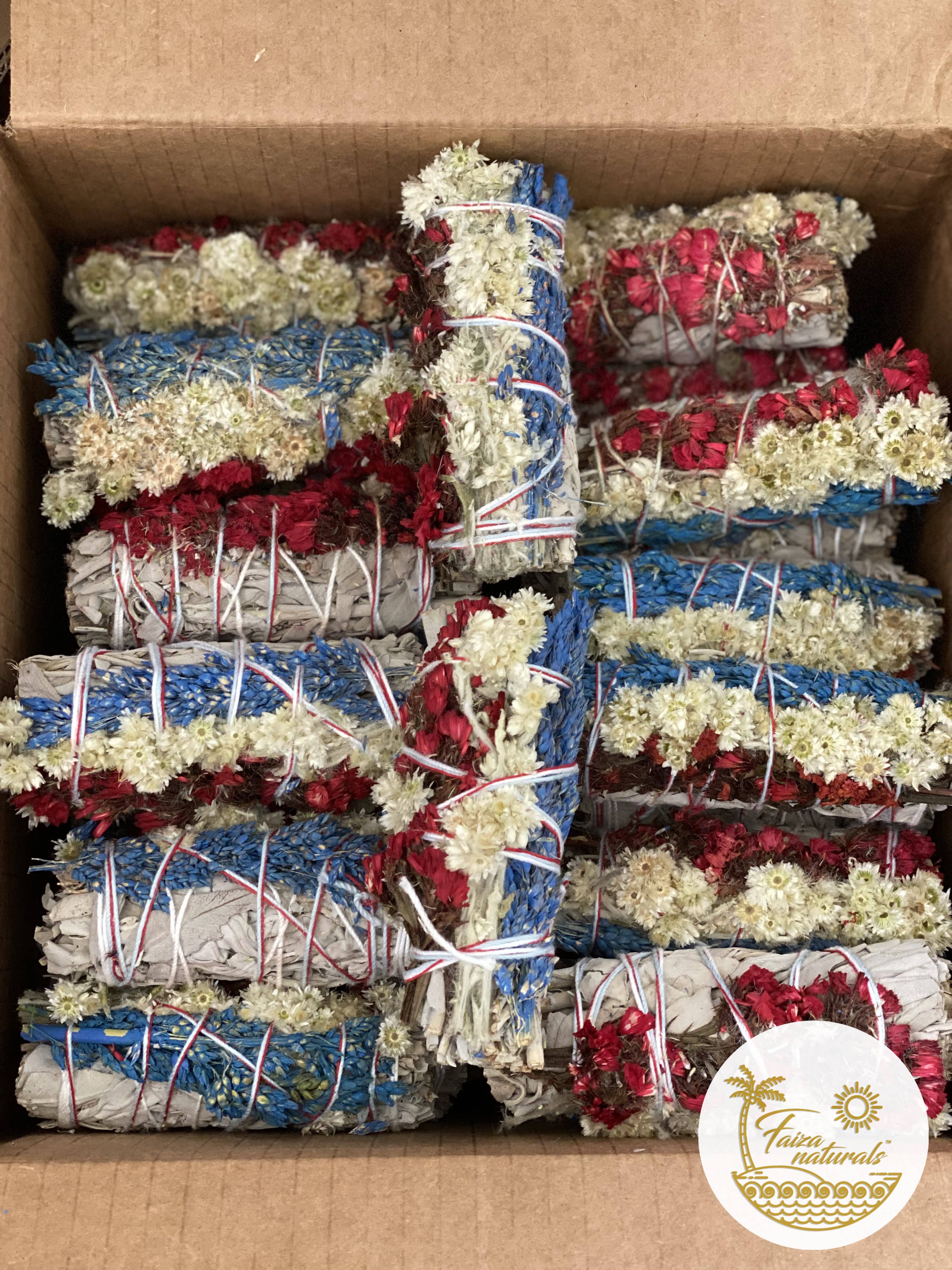 Faiza Naturals - Wholesale Sage Bundle - Wild Flower and White Sage Smudge Bundles1